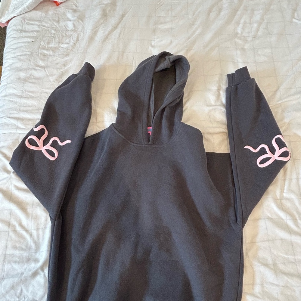 Edikted Gray Oversized Hoodie with Pink Sleeve Designs